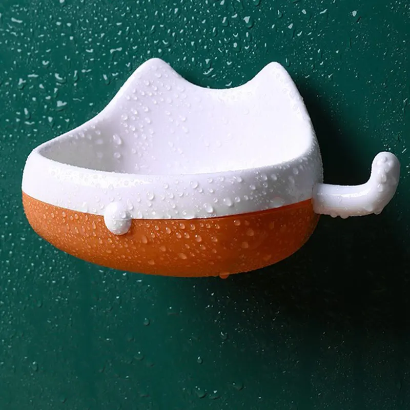 

Cat Soap Box Wall-Mounted Drain Rack Storage Soap Holder OrganizerBathroom Storage Supplies Soap Cleaning