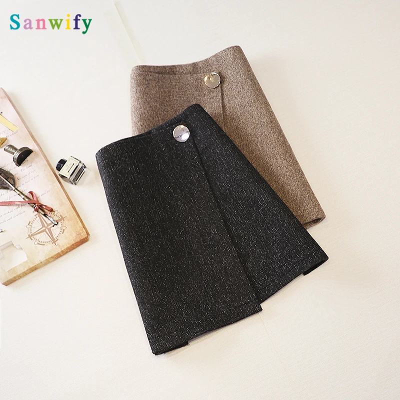 

New high waist hip-covered one-step skirt irregular anti-exposure plaid woolen skirt A- shaped skirt for women autumn and winter