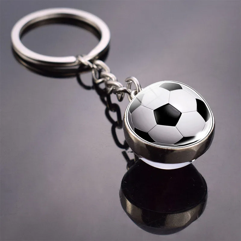 

Fashion Glass Ball Keychain Football Basketball Baseball Volleyball Tennis Rugby Softball Picture Glass Pendant Metal Keyring