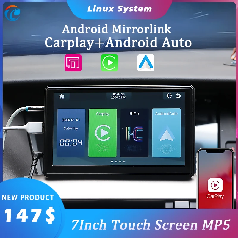 Bestellen 7 Inch Touch Screen Auto Tragbare Drahtlose Apple CarPlay Tablet Android Multimedia Bluetooth Navigation HD1080 Stereo Linux