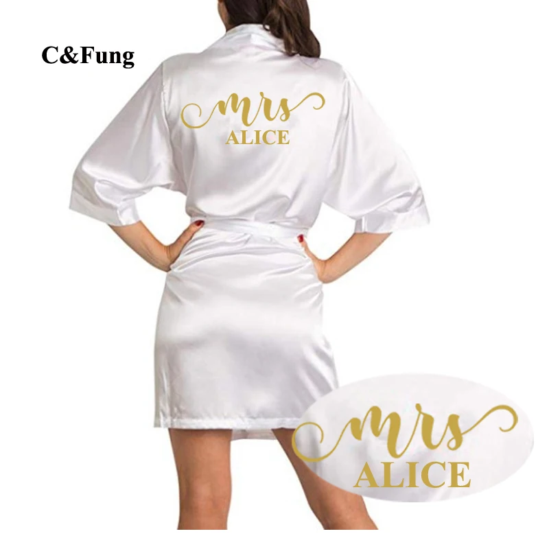 Персональное имя Mrs халат Атласный Женский на заказ розовое золото Серебряная