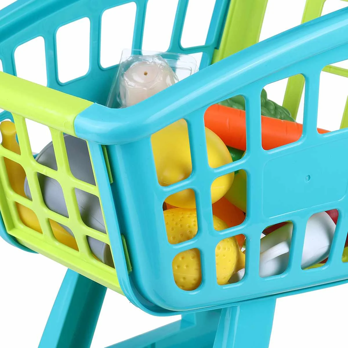 

Groceries Cart Trolley Toys Kids Light Music Supermarket Shopping For Girls Boy Kitchen Play House Simulation Fruits Vegetable