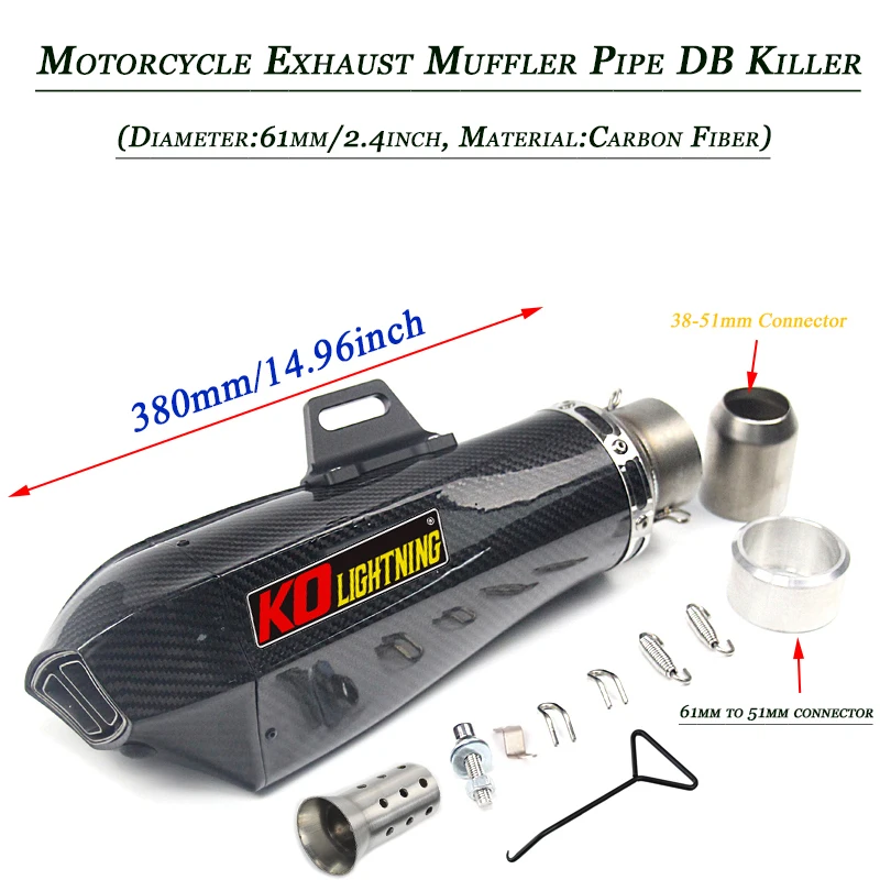 

61mm Input Exhaust Vent Pipe Removable DB Killer Silp on For 2.4inch Motorcycle Tail Carbon Fiber Muffler Silencer Tubes System