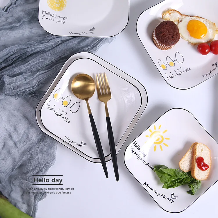 Простая керамическая тарелка ручная роспись черная боковая Квадратная посуда