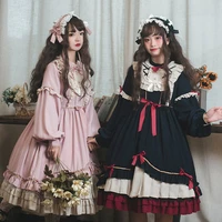 coolfel autumn japanese gothic princess lolita dress vintage layered ruffle women puff sleeve kawaii maid cosplay party costume