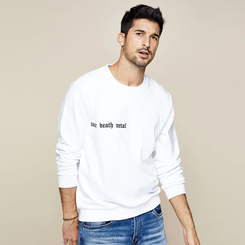 KUEGOU 2020 Autumn Cotton Embroidery Letter White Sweatshirts Men Fashions Japanese Streetwear Hip Hop Male Brand Clothes 2233 | Мужская