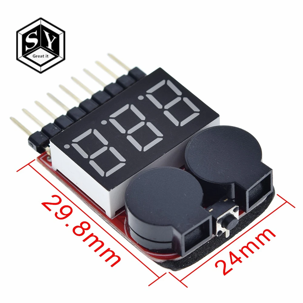 F00872 Lipo тестер напряжения батареи Вольтметр индикатор проверки двойной динамик 1 S-8 S низковольтный звуковой сигнал 2в1 2S 3S 4S 8S
