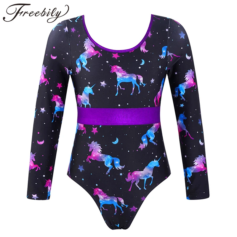 Детское цельное трико для гимнастики и тренировок девочек комбинезон с длинными