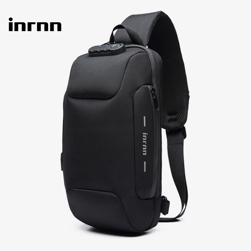 

inrnn Multifunction Chest Bags for Men Anti Theft Crossbody Bag Male USB Charging Sling Messenger Bag Waterproof Mens Chest Pack