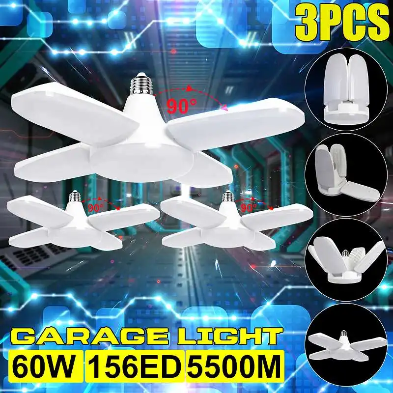 

Square Folding Lamp LED Fan Blade Garage Light High Brightness Four-Leaf Deformation Lamp Deformable Ceiling Light For Warehouse