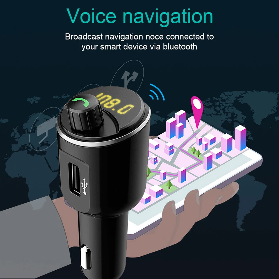 Беспроводная гарнитура Bluetooth Car Kit MP3 Музыкальный плеер FM-передатчик Громкая связь Dual USB