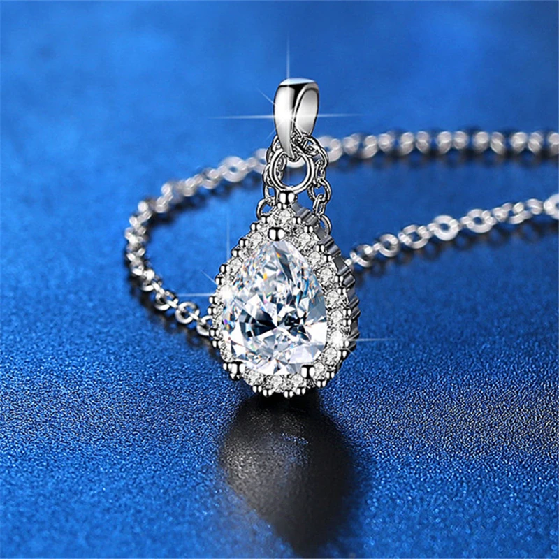 

Ailodo Simple Fashion CZ Waterdrop Pendant Necklace For Women 2020 Rose Gold Silver Color Party Wedding Necklace Collier 20MAY20