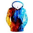Куртка с капюшоном для мужчин и женщин, красивая толстовка с 3D-принтом пламени, одежда в стиле хип-хоп, цвет желтыйсиний, Осень-зима