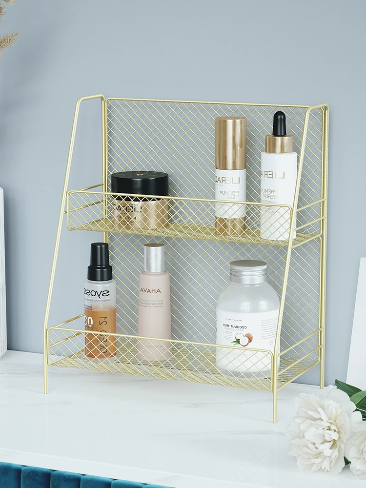 

Iron Storage Shelf for Kitchen Bathroom 2 Layers Organizer Rack Assembly Cosmetic Desktop Shelf Table Organizer