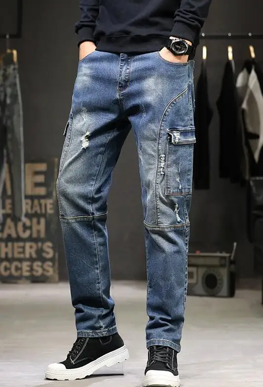 Jeans Men Loose Harem Pants Multi-Pocket Jeans Mens Strendy Brand Harem Pants Retro Jeans
