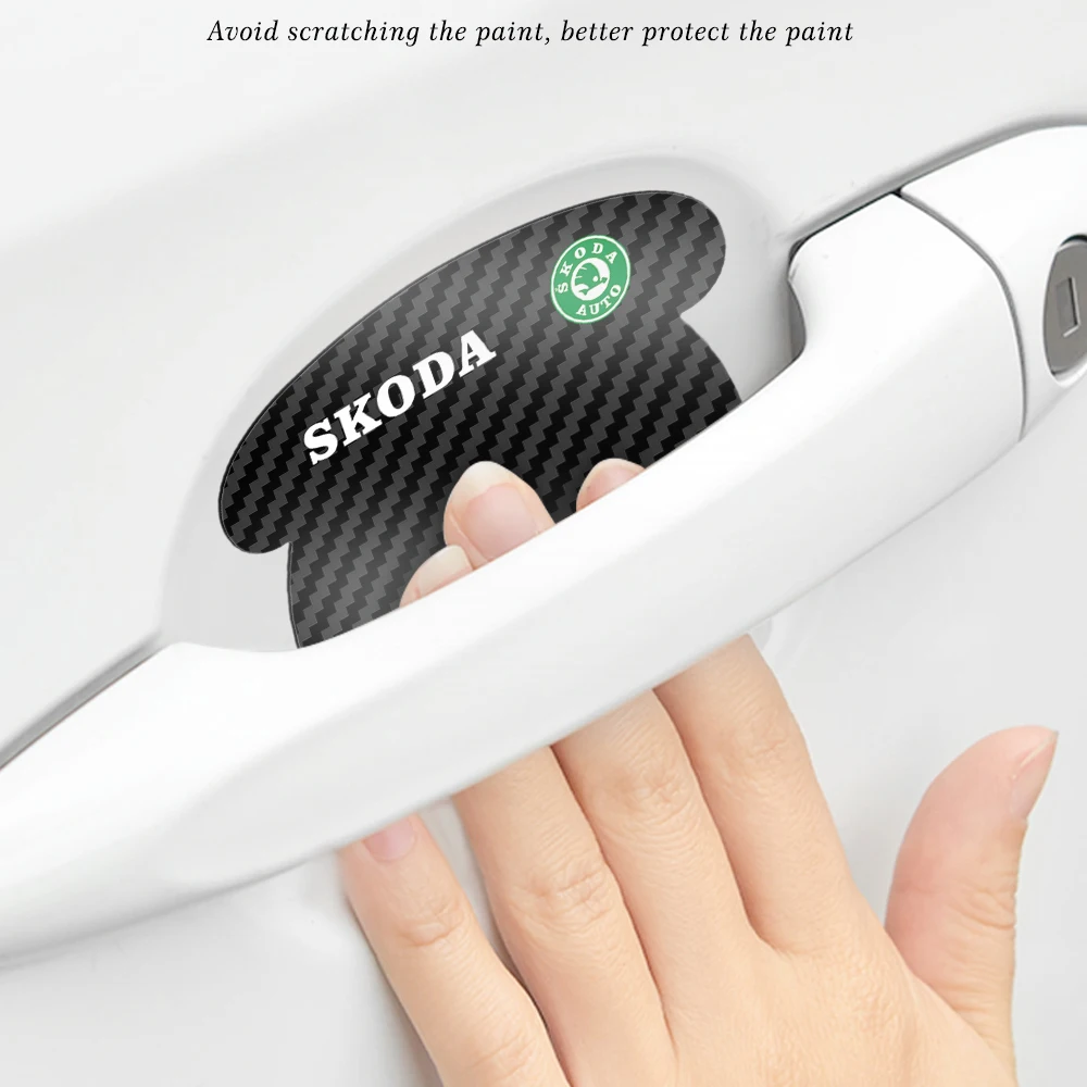 

4Pcs Car Sticker Door Handle Door Wrist Guard Film Scratch Protector Stickers For Skoda Octavia 2 3 Kodiaq Car Accessories