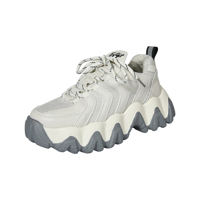 Женские кроссовки на платформе Fujin зимние теплые плюшевые разных цветов с