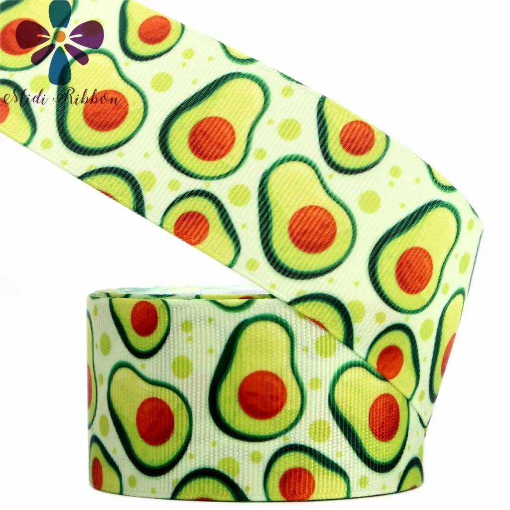 

16mm-75mm Avocado Series Cartoon Printed Grosgrain/Foe Ribbon Colorful Stripes Wave Heart DIY Hair Bowknots 50yards/roll