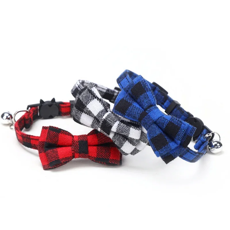 

Classic Plaid Grid Cat Bell For Cats Dog Collar Cotton Bowknot Necklace Chihuahua Bow Tie Puppy Small Dog Party Cat Accessories