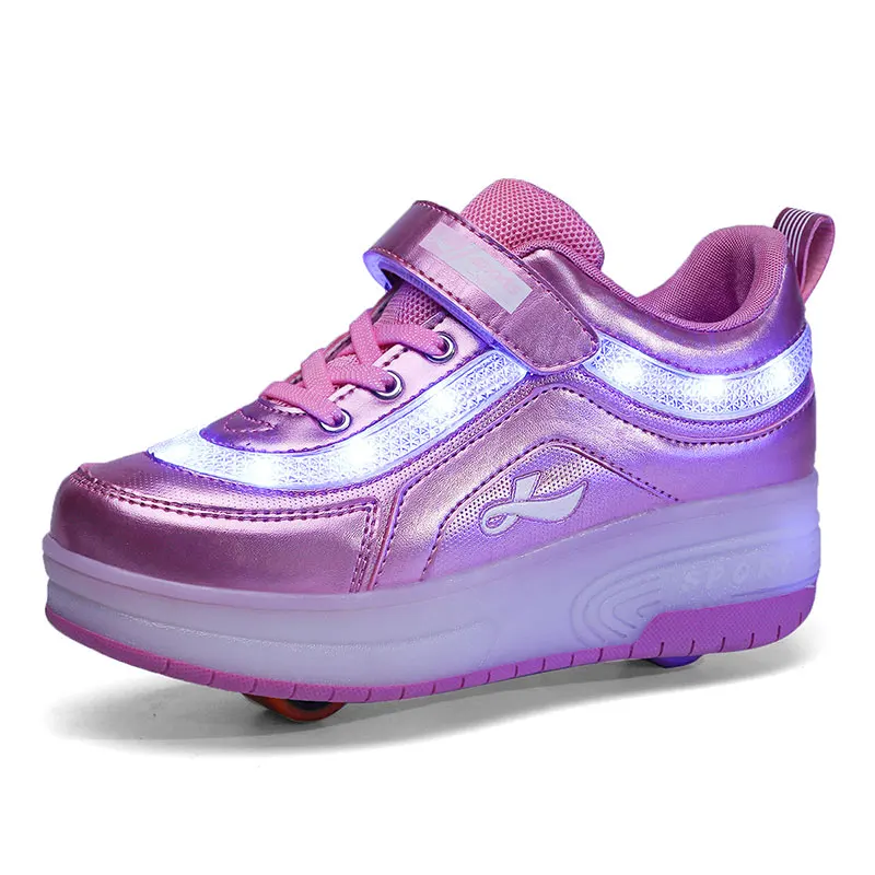 Детские светящиеся кроссовки HEELYS с двумя колесиками и светодиодсветильник обувь