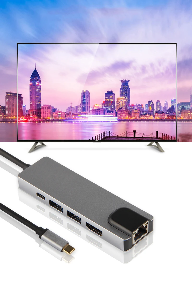 Ajiuyu USB C концентратор type-C адаптер док-станция Thunderbolt 3 мульти порт HDMI VGA USB RJ45 Gigabit Ethernet сплиттер для MateBook Pro Air
