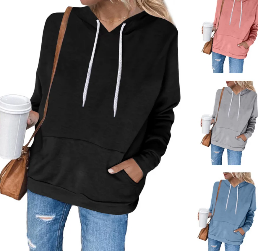 

Autumn And Winter 2021 European And American Women's New Style Pocket Hooded Casual Jacket Women Plus Velvet