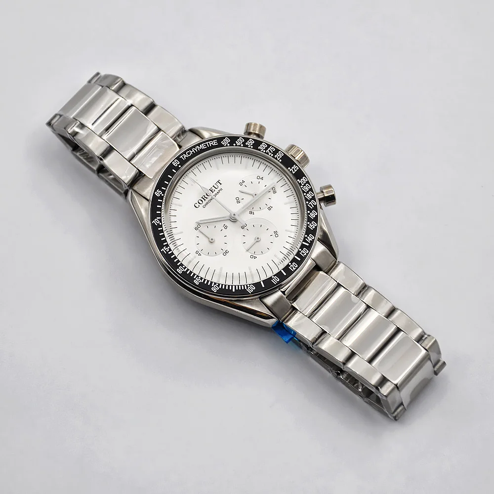 Corgeut 40 мм мужские 24 часа в сутки мульти Функция Нержавеющая сталь кварцевые часы