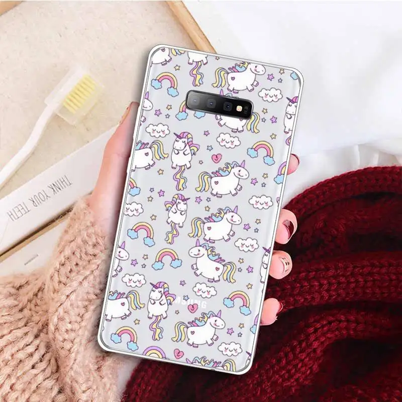 

rainbow pink unicorn cute cartoon Phone Case Transparent For Samsung Galaxy S A 5 7 8 9 2015 20 edge plus 10 e lite 2019
