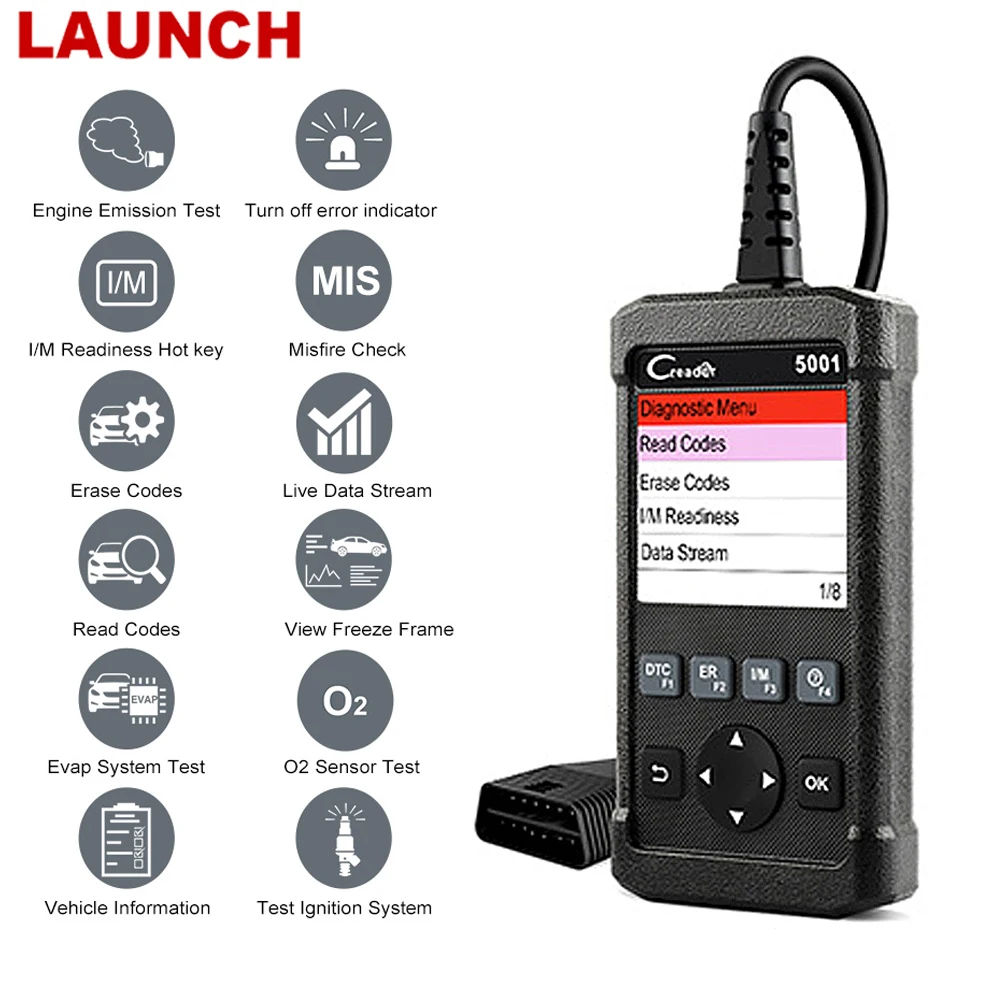 LAUNCH Creader CR5001 OBD2 автомобильный сканер автомобильное диагностическое приспособление для двигателя обд 2 сканер для авто считыватель кода EOBD OBD 2 автодиагностика сканирующий инструмент лаунч автосканер