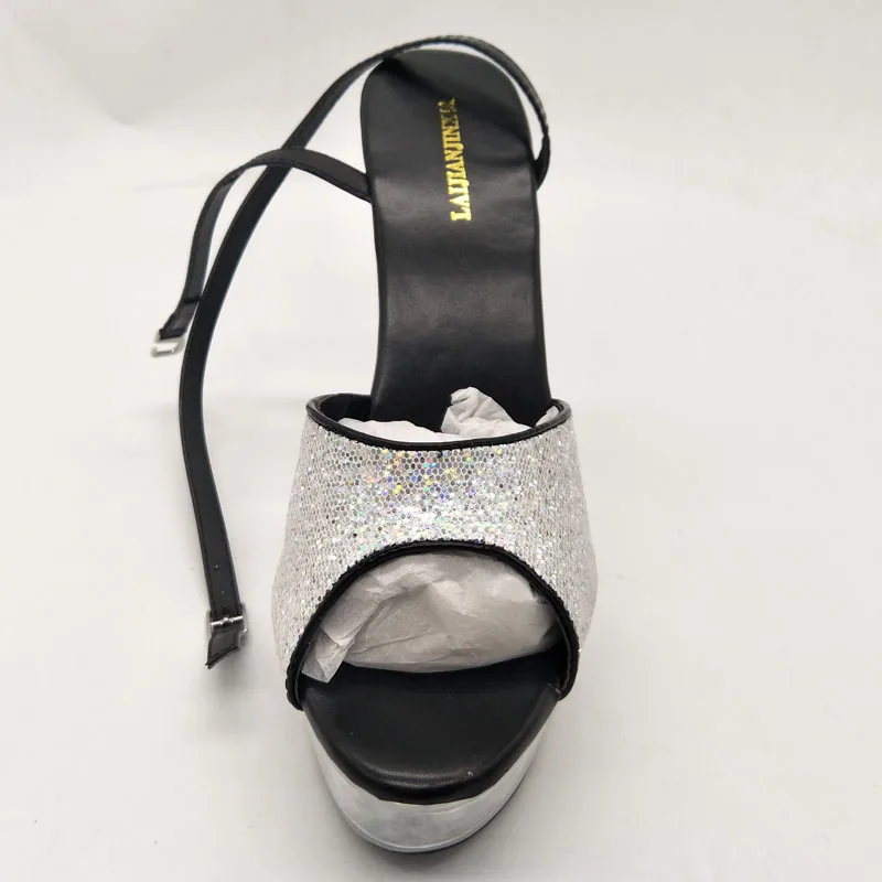 Новинка Сандалии для банкета на каблуке 15 см Босоножки очень высоком с вырезами