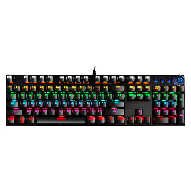 Gaming Knob Punk Mechanical Keyboard 104 keys RGB Blue Switch Color Backlit Wired Metal Panel Keyboard For pro Gamer Laptop PC