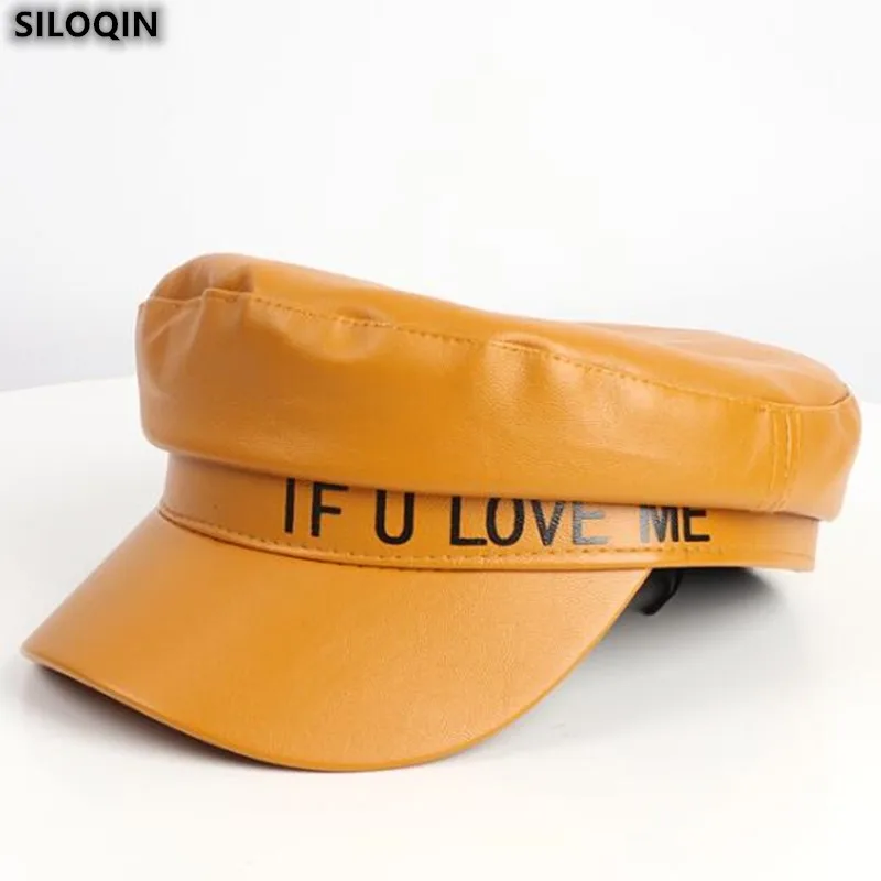 

SILOQIN Quality PU Leather Military Hats For Women's Autumn Winter New Snapback Cap Ladies Brands Trend Personality Flat Caps