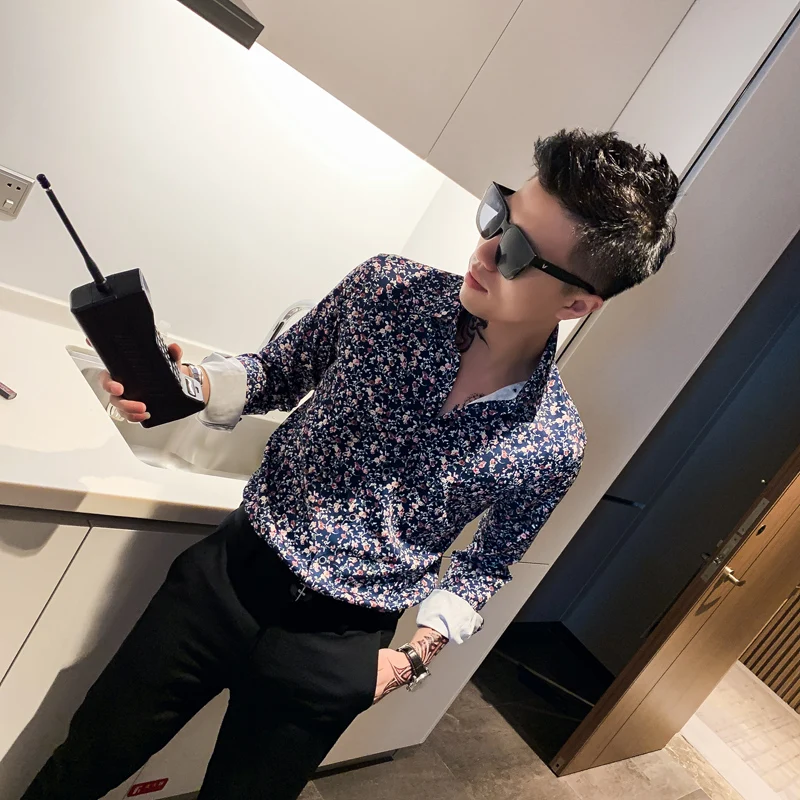 Новинка 2019 Мужская Осенняя облегающая Повседневная рубашка с длинными рукавами