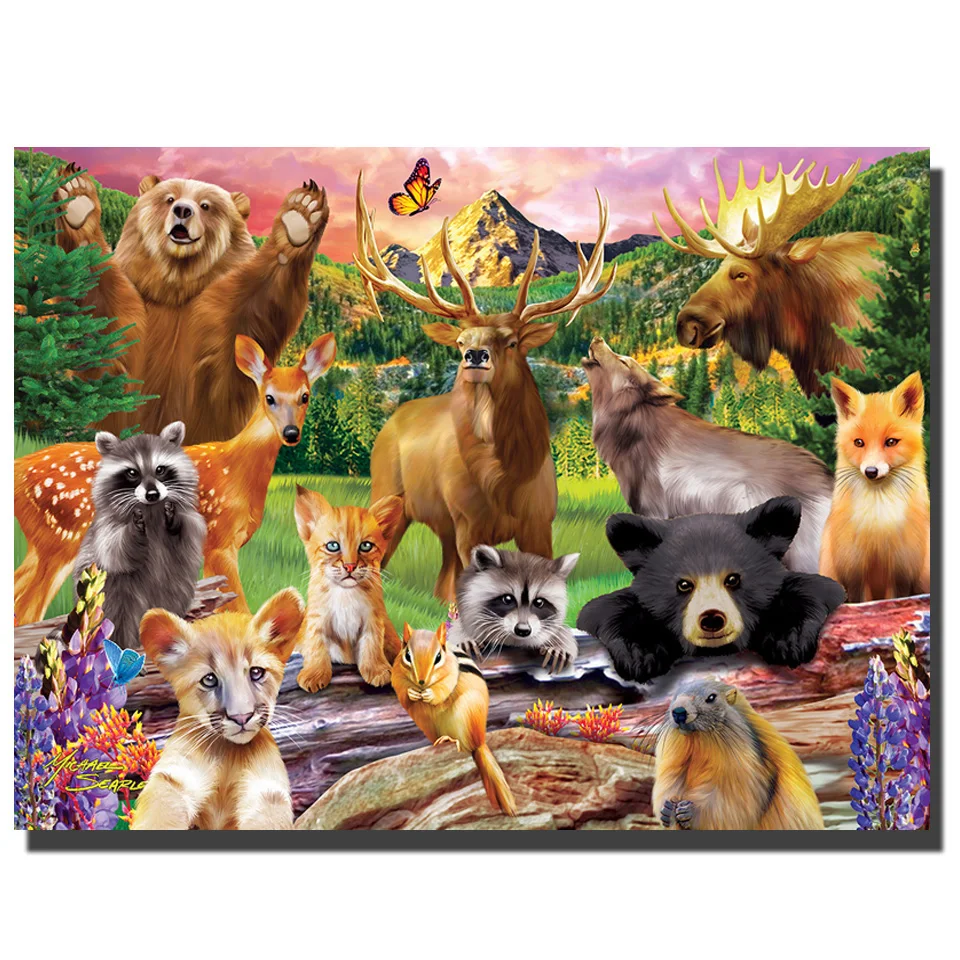 Алмазная живопись 5D сделай сам картина с квадратными стразами медведем львом