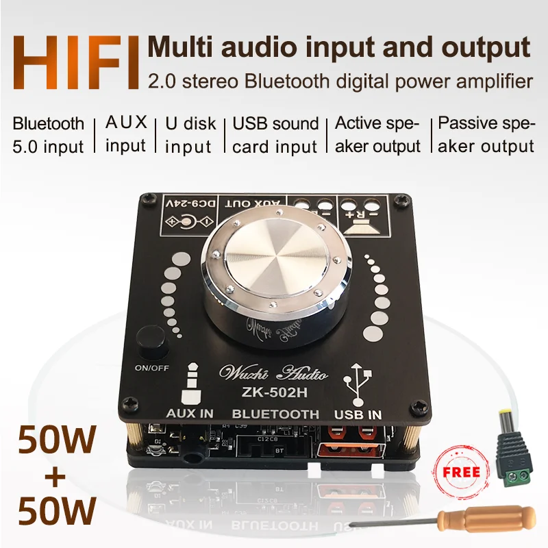 

ZK-502H HIFI Bluetooth 5.0 TPA3116D2 Digital Power Audio Amplifier Board 50WX2 Stereo AMP Amplificador Home Theater AUX USB