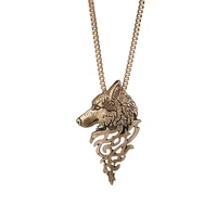 punk vintage wolf pendant necklace women men black metal wolf head necklaces pendants animal jewelry drop shipping