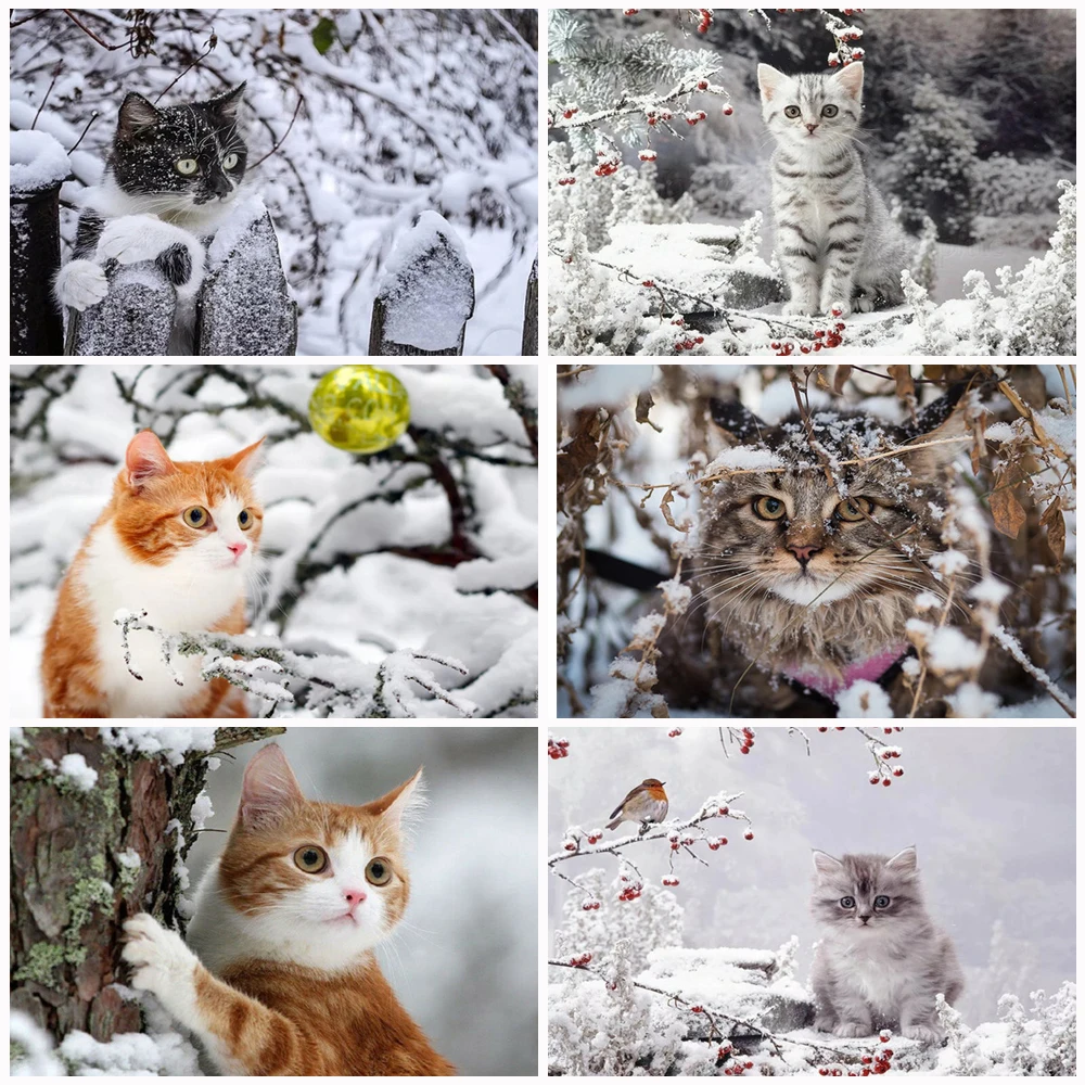 

Картина из страз YI Bright 5D "сделай сам", животное, кошка, зима, полная вышивка из страз, мозаика, Декор для дома, настенное искусство, подарок