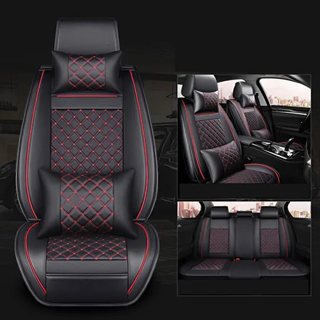 Black Red Deluxe Передний+ задний) роскошные кожаные сиденья 4 сезон для peugeot 205 206 207 2008 3008 301 306 307 308 405 406 407 автомобиля - Название цвета: Black Red Deluxe