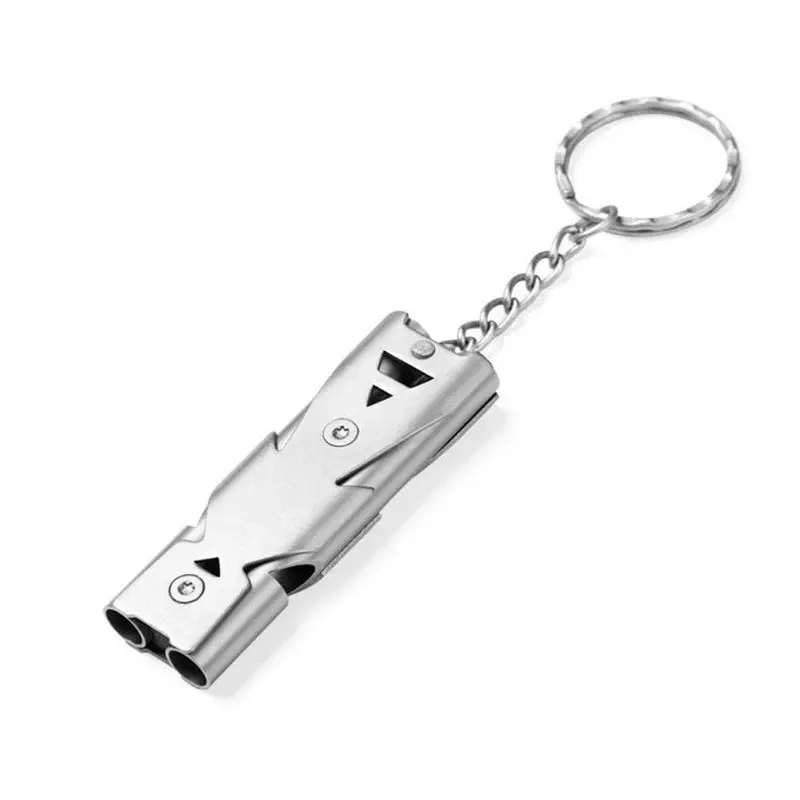 Двойная трубка OutdoorWhistle, нержавеющая сталь свисток с брелоком для пеших прогулок, кемпинга(2 шт, черный и серый