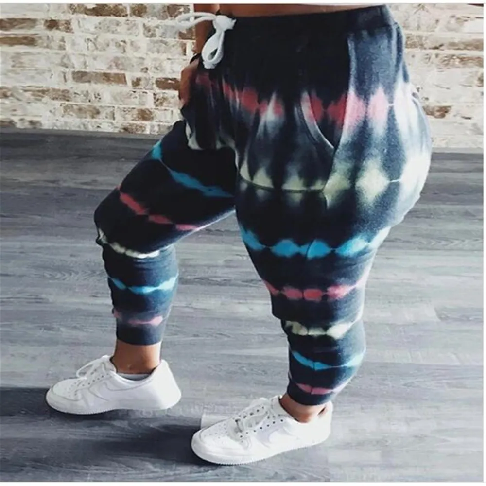 Женские спортивные штаны на шнуровке повседневные длинные с принтом красителя в