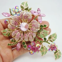 elegant pink rhinestone crystal flower brooch pin romantic wedding bride bridesmaid rhinestone brooches jewelry engagement gifts