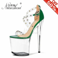 20cm women summer platform stiletto sandals green rivet female dress wedding crystal shoes 8 inch sexy pole dance high heels