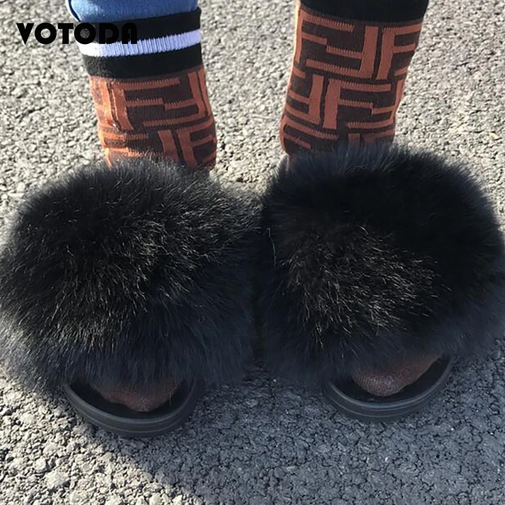 Шлепанцы женские однотонные меховые сандалии для дома и пляжа пушистые сланцы