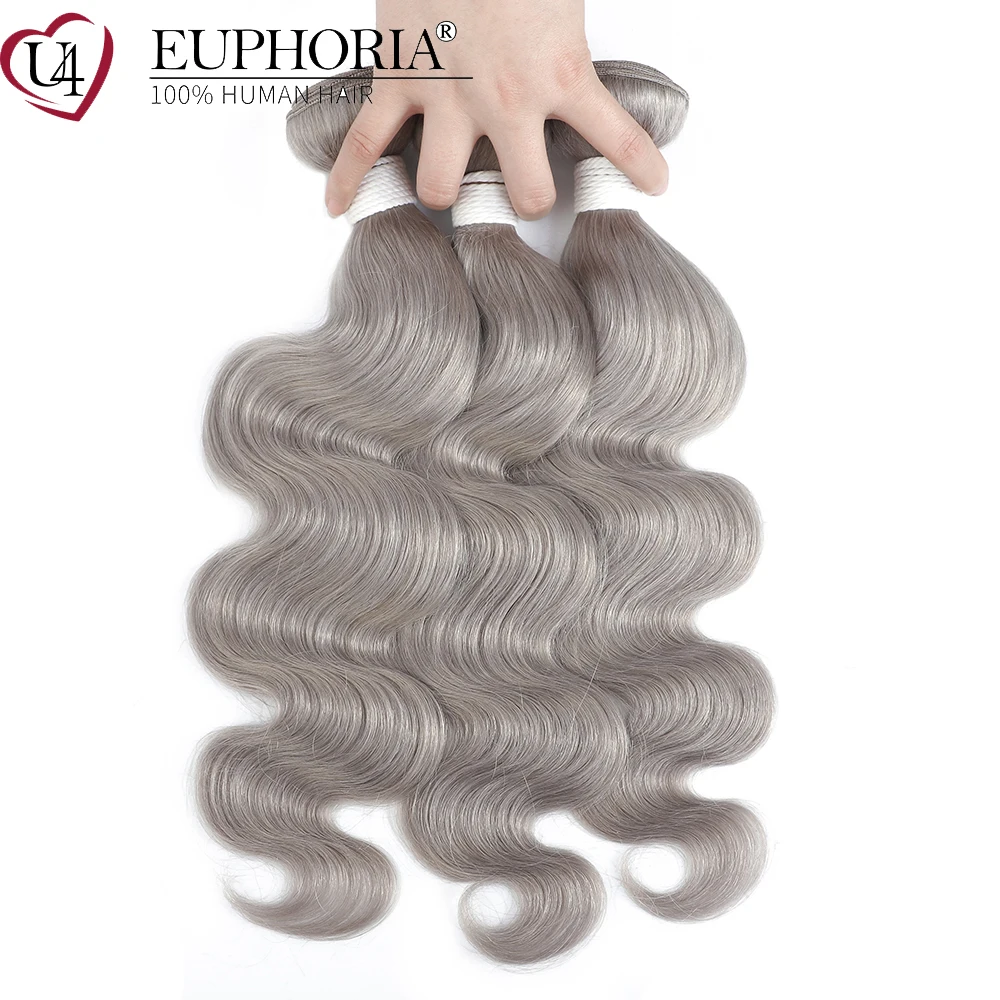 Серебристо-серые волнистые волосы пряди бразильские 9A Remy 100% человеческие 3