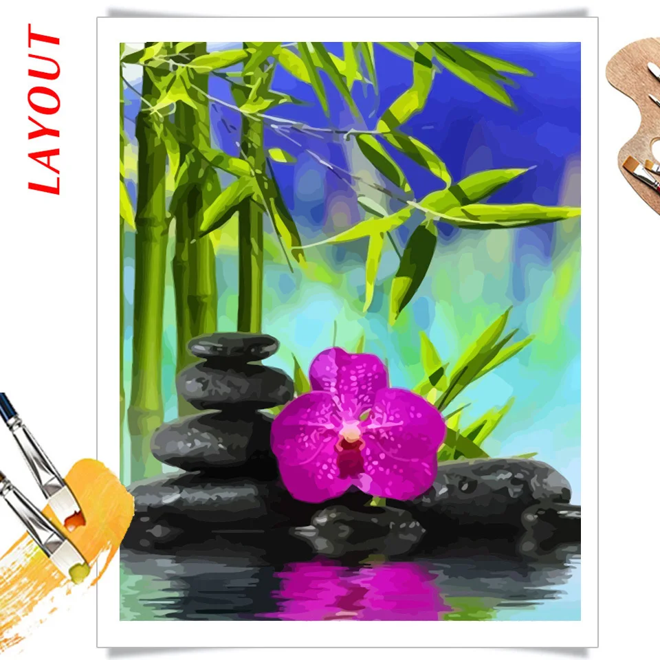 AZQSD краска по номерам Орхидея камень ручная искусственная подарок для