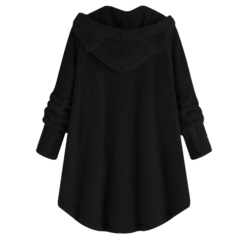 Женское зимнее пальто с капюшоном на пуговицах свободные толстовки размера плюс