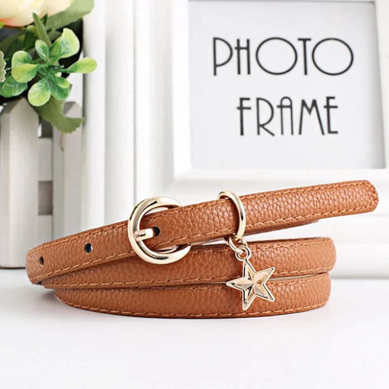 

2021 Belts for Women Fashion Personality Pentagram Pendant Pin Buckle Designer High Quality PU Strip Female Waist Belts