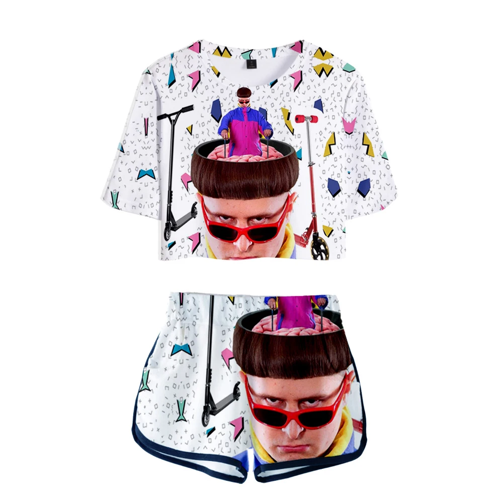 

Hip Hop Rapper Oliver Tree 3D Print 2 Piece Outfits for Women Crop Top Track Suit Two Piece Set Top and Shorts Ladies Tracksuits