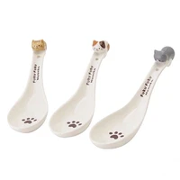 cat three dimensional lovely ceramic spoon lying cat children creative spoon cartoon cat face modeling personalized tableware