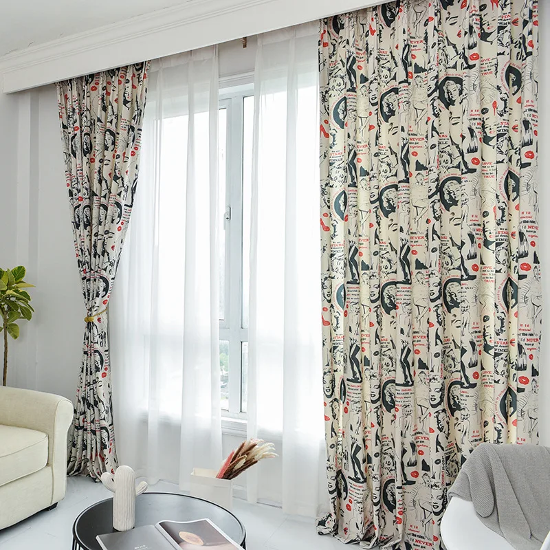 

Modern Curtains for Living Dining Room Bedroom EuropeanStyle Curtain Polyester CottonFabric Printing Curtain Tulle Customization